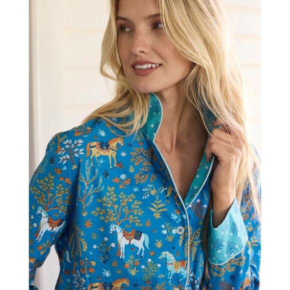 PRINTFRESH Show Pony Horse Steel Blue Pajama TOP ONLY Sz S NWT {QQ5} - Picture 2 of 4